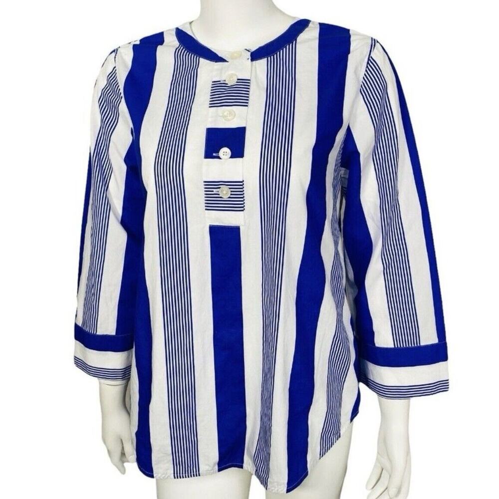 J Crew Poplin Tunic Top Shirt Womens Size XS Blue White Stripe Cotton Nautical